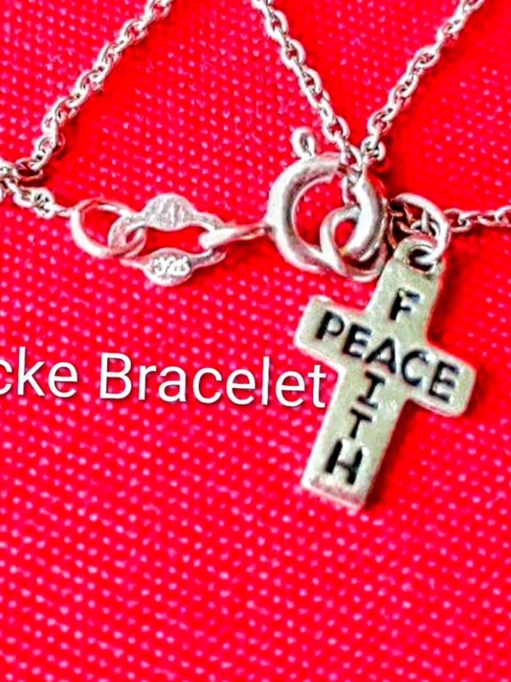 925 Peace Faith Cross Charm Necklace - 925 Sterling Silver. - Picture 6 of 6